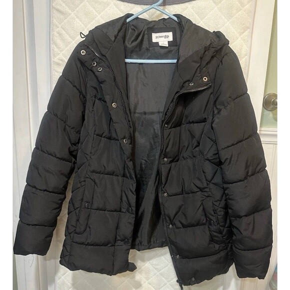 St. John's Bay Black Hooded Puffer Jacket Women's Size Large - Picture 1 of 5